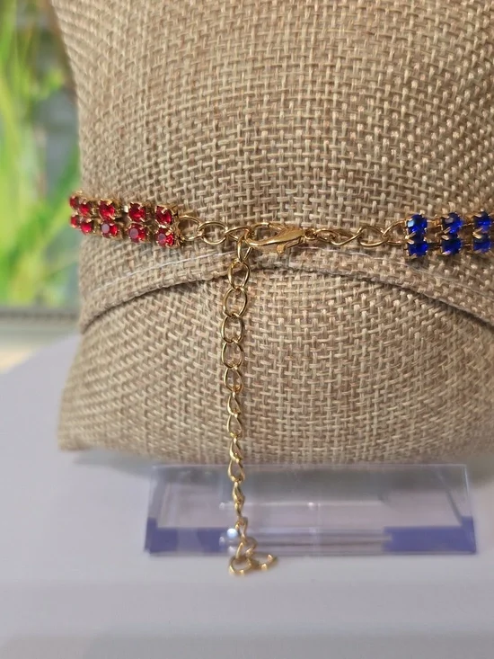 Patriotic Rhinestone Bracelet & Handmade Anchor Earrings Set Red White Blue USA - Picture 4 of 7